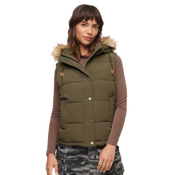 Superdry Everest Faux Fur Vest Grøn L Kvinde