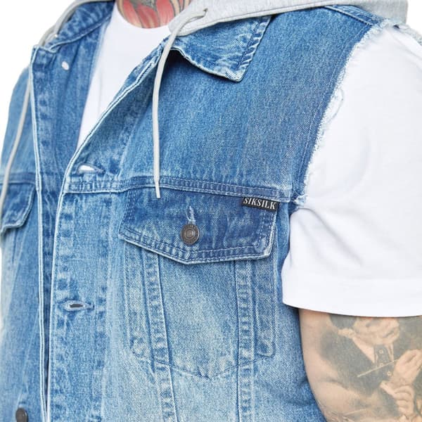 Siksilk Rinse&denim Väst Blå S Man