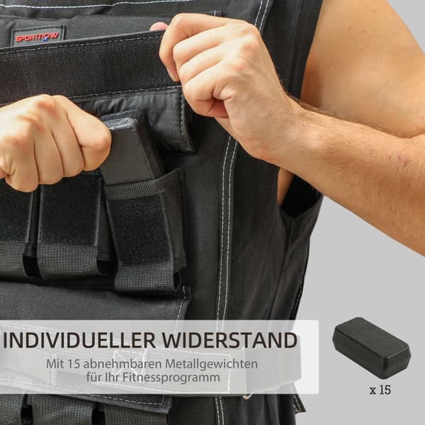 Rootz 15 kg justerbar viktad väst - Träningsväst - Viktväst med remmar - även viktfördelning - 50L x 40W cm