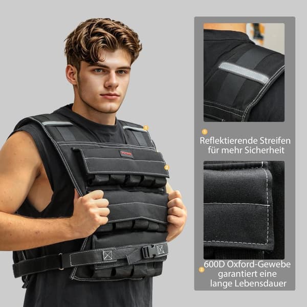 Rootz 15 kg justerbar viktad väst - Träningsväst - Viktväst med remmar - även viktfördelning - 50L x 40W cm