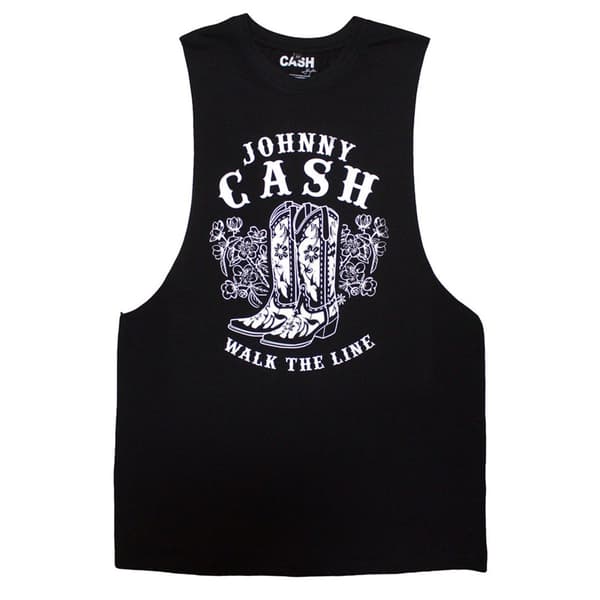 Johnny Cash Walk The Line Boots Vest Top Black S