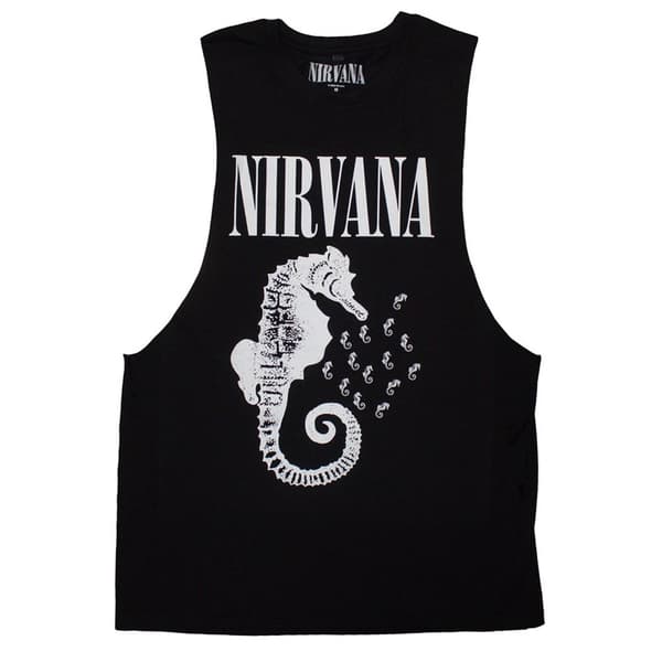 Nirvana Seahorse Band Logo Mono Vest Top Black L