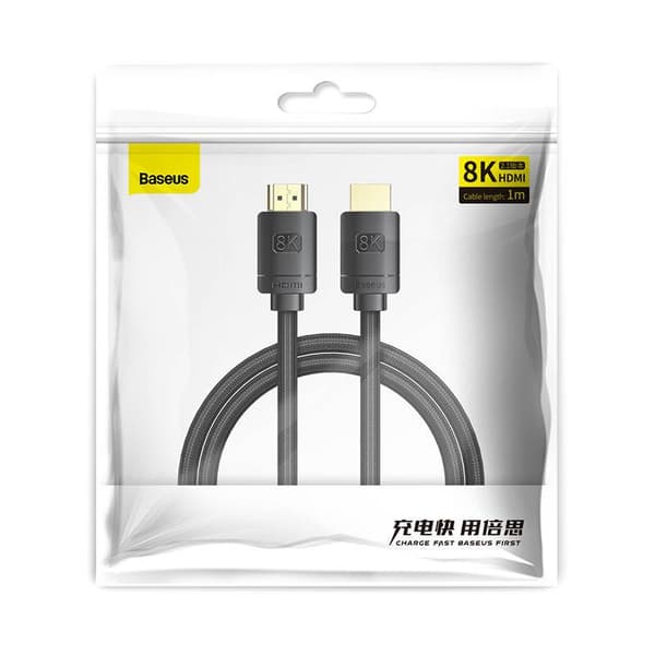 CABLU video Baseus High Definition, HDMI (T) la HDMI (T), versiunea 2.1, rezolutie maxima 8K UHD (7680 x 4320) la 60 Hz, conectori auriti, 1m, negru "