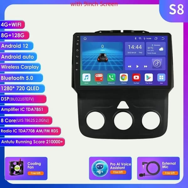 Android-autoradio, monimedia-videosoitin, GPS-navigaattori, S8 (8-ydinprosessori 8G 128G)