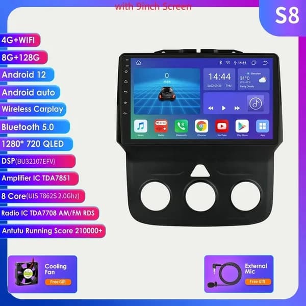 Android-autoradio, monimedia-videosoitin, GPS-navigaattori, S8 (8-ydinprosessori 8G 128G)
