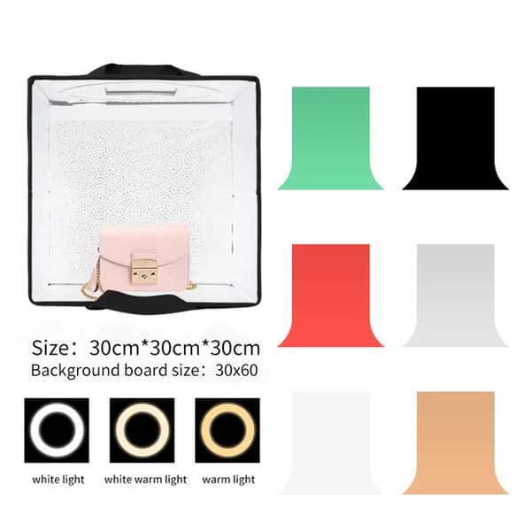 Fotografi Lightbox, LED Ringlys, 6 Farvede Baggrunde, 30cm