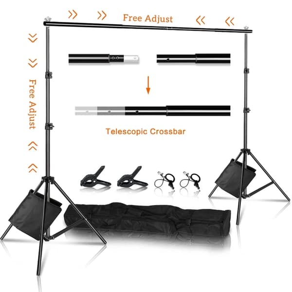 Fotostudio bakgrundsställ, justerbar höjd, bärbar bärväska, 2,6Mx3M, Flexibel Sandsäck
