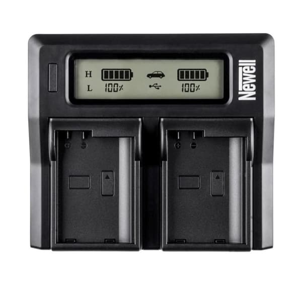 Newell batterilader DC-LCD To-kanals NP-F/NP-FM
