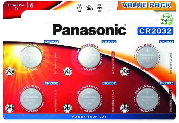 Sæt med 3 produkter. Panasonic batteri CR2032/6B