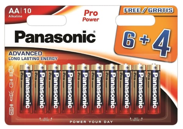Sæt med 3 produkter. Panasonic Pro Power batteri LR6PPG/10B (6+4 stk)