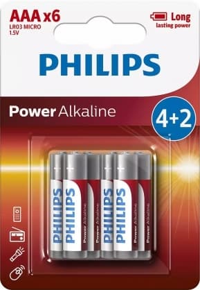 Batteri, LR03P6BP/10 Power Alkaline AAA / 6 stk, Philips