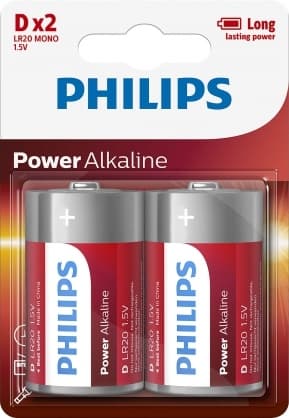 Batteri LR20P2B/10 Power Alkaline D / 2 stk, Philips