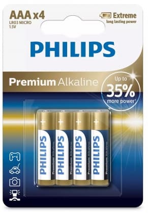 Batteri LR03M4B/10 Premium Alkaline 4 stk, Philips