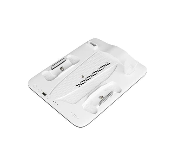 Fast, multifunktionell station för PlayStation 5 (Slim) med fläktar och laddning för två DualSense-kontroller, FIXPS5S-MCS-BW