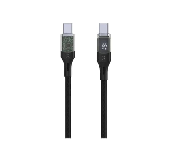 Fast, kabel USB-C/USB-C med display, PD-understøttelse, 2m, USB 2.0, 100W, FIXDD-CC2-BK