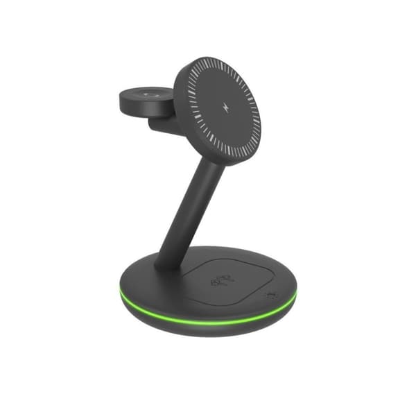 Raidsonic, 3 i 1 trådløs ladestativ, magnetisk, for mobiltelefon, ørepropper og smartklokke, plast, isete boks IB-SH102-CH