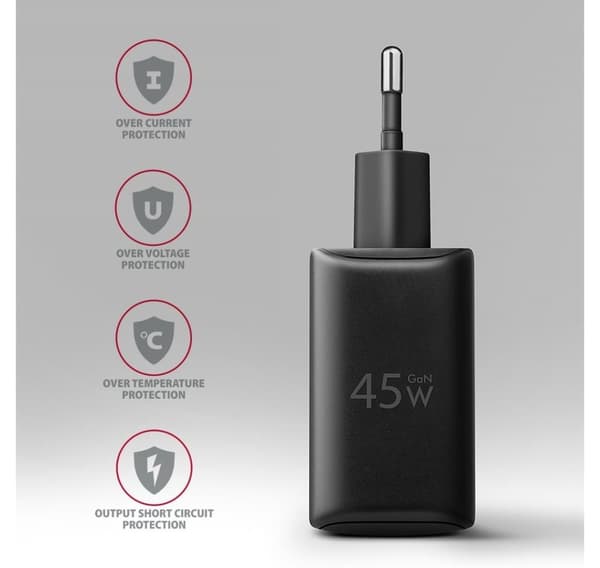 AXAGON, GaN-seinälaturi 2x portti (USB-A + USB-C), PD3.0/PPS/QC4+/SFC2.0/AFC/SCP/FCP/Apple, 45W, ACU-PQ45