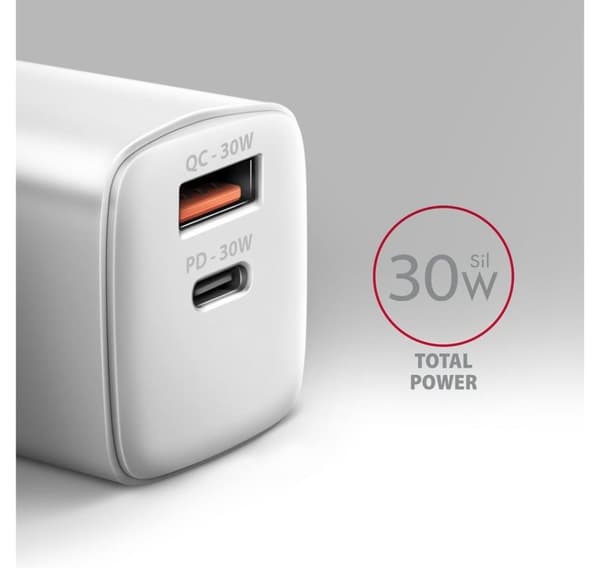 AXAGON, Vegglader 2x port (USB-A+USB-C), 30W, ACU-PQ30W