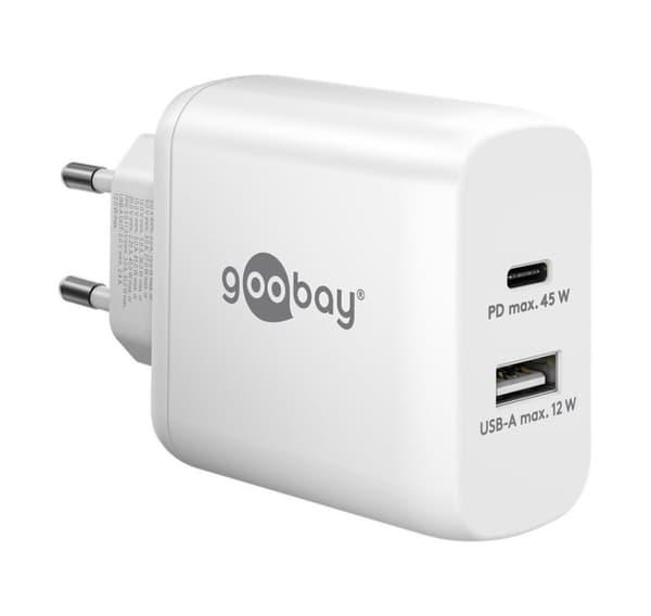 Goobay, USB-C PD dubbel snabbladdare (45 W), 65412 Vit