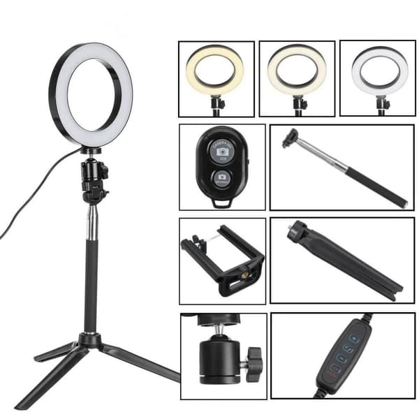 Selfie lamppu / Ring light (20 cm) ja jalusta