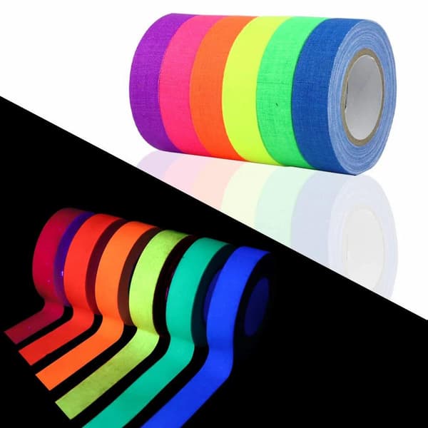 6-Pak - UV Neon Selvlysende Tape Glow in the Dark - 1,5cm x 5m