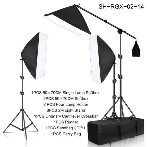 Foto Studio Softbox Light Kit, Fire Lampeholdere, Kontinuerligt Lys System, 2pc Softbox stativ