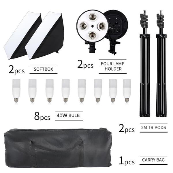 Foto Studio Softbox Light Kit, Fire Lampeholdere, Kontinuerligt Lys System, 2pc Softbox stativ