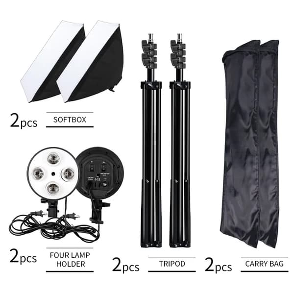 Foto Studio Softbox Light Kit, Fire Lampeholdere, Kontinuerligt Lys System, 2pc Softbox stativ