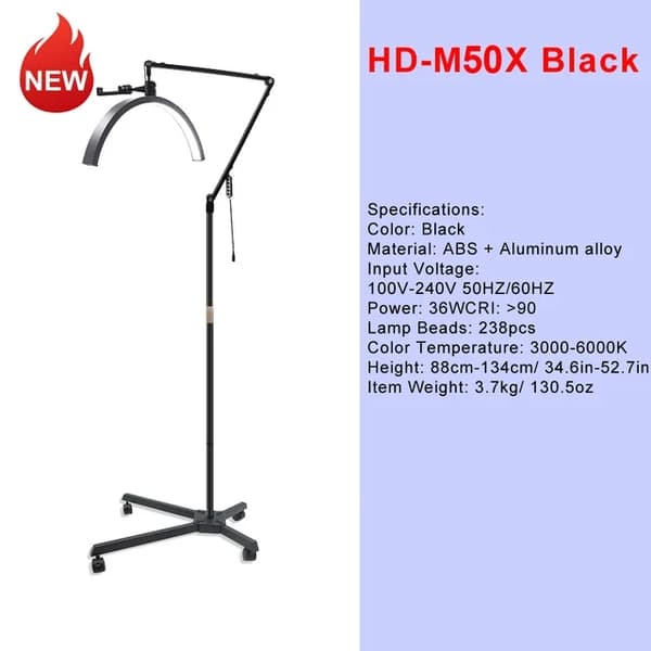 LED Video Lys, Justerbar Farvetemperatur, Halvmåneformet Design, HD-M50X Sort, EU