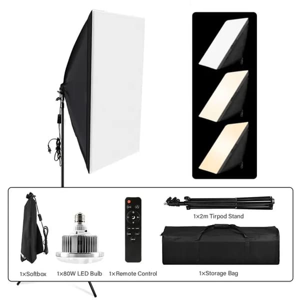 LED-lampa Softbox-belysningskit, Justerbar Färgtemperatur, Kontinuerligt Belysningssystem, ett belysningskit