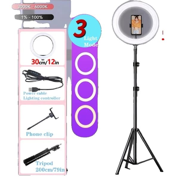LED Selfie Ring Light, Dæmpbar, Stativ, 10 tommer 200 cm stativ 12in 200cm Tripod