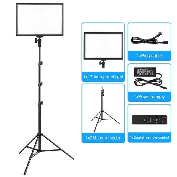 LED Videobelysning, 17-tums Rektangulär Panel, 3-Temperatur Ljus, 14-tums kit 1