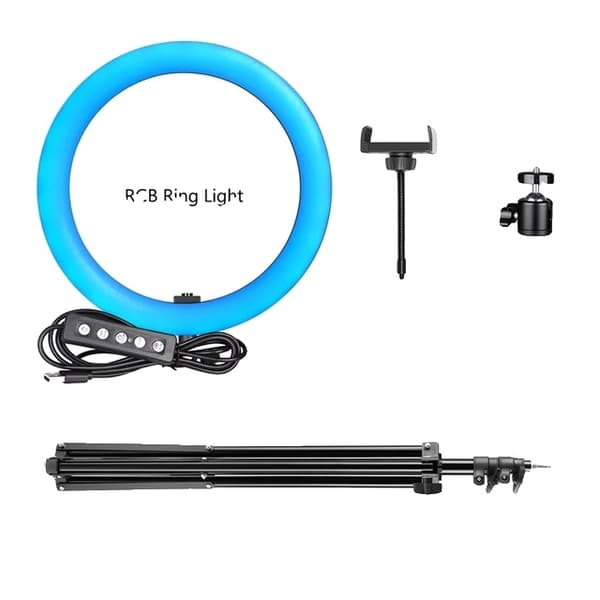 LED Ring Light, 15 farve dæmpbar, stativ, 100cm stativ 12 tommer