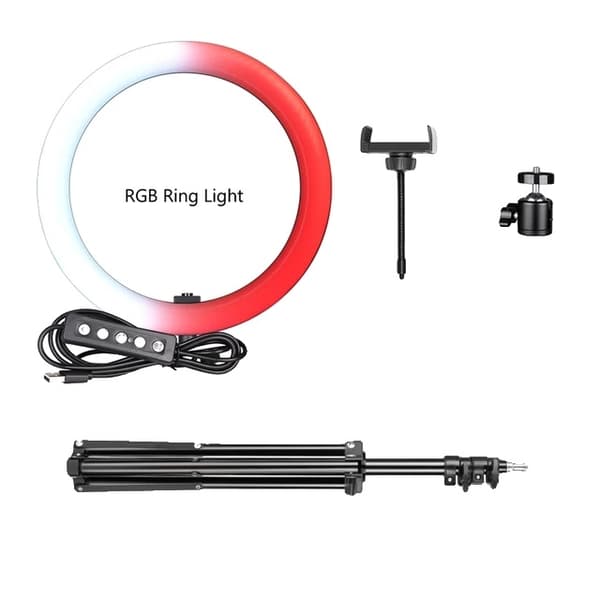 LED Ring Light, 15 farve dæmpbar, stativ, 100cm stativ 12 tommer