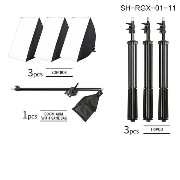 Professionelt fotostudiebelysningskit, softbox-belysningsudstyr, LED-p�re, stativ, SH-RGX-02-11
