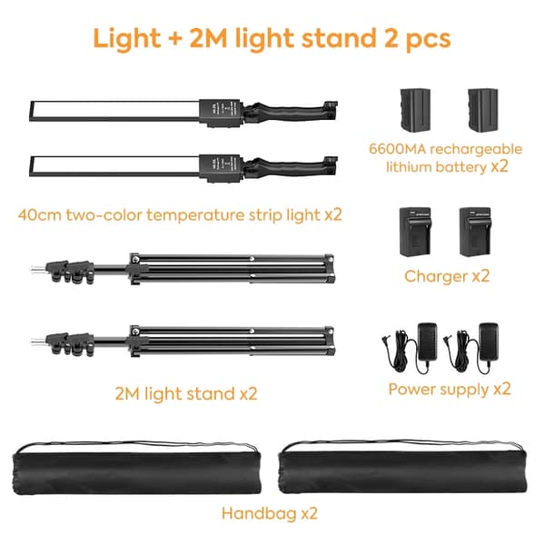 Fotostudio LED-ljuskit, justerbart 2800K-5500K, inkluderar 2M-stativ och batterier.,Fotografi Ljus