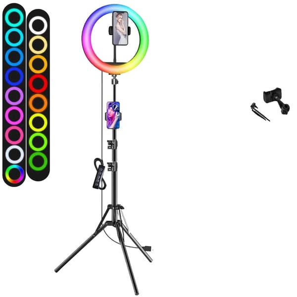 Selfie Ring Light, RGB-väriasetukset, puhelintelineen pidike, 12 tuuman RGB-tyyppi 9