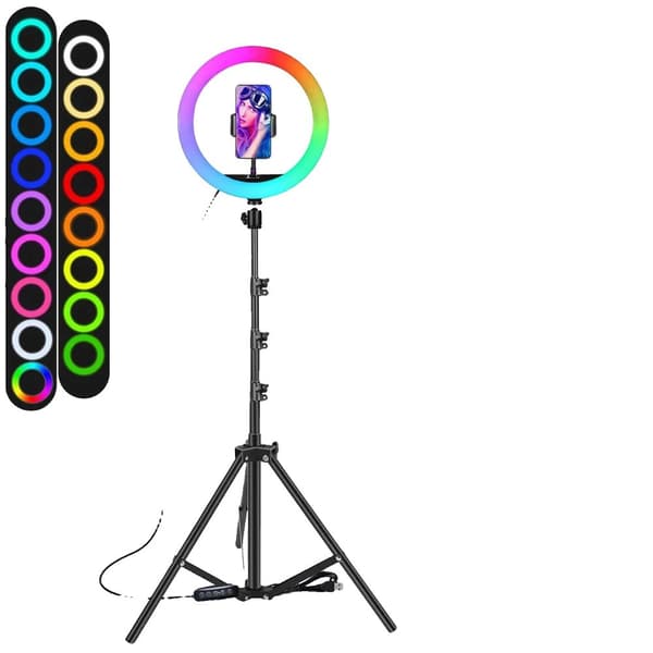 Selfie Ring Light, RGB Farveindstillinger, Telefonholder Stand, 10 tommer RGB Type 2