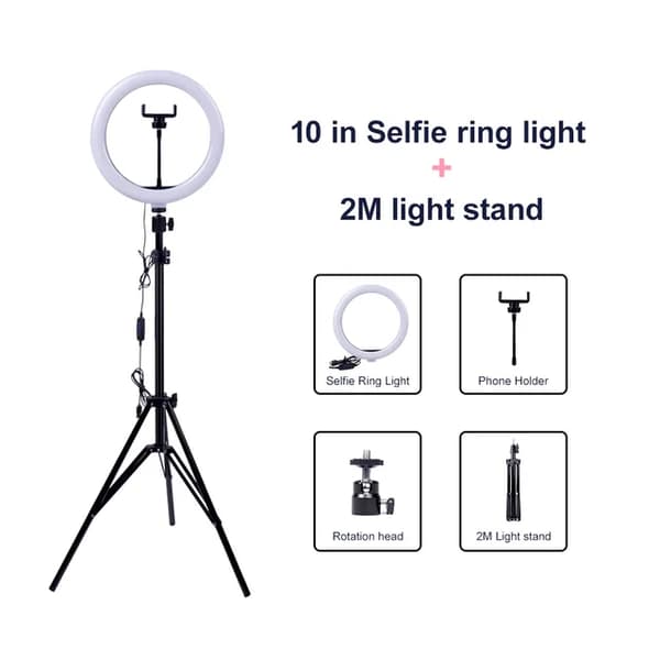 Ringlys, Dæmpbar LED, Telefonholder, 2M sort