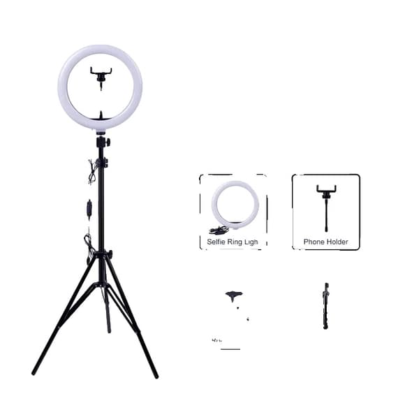 Ringlys, Dæmpbar LED, Telefonholder, 2M sort
