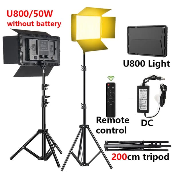 50W LED Fotostudio Ljus, Bi-färg 3200K-5600K, 200cm Stativ,U800 200cm Ställ