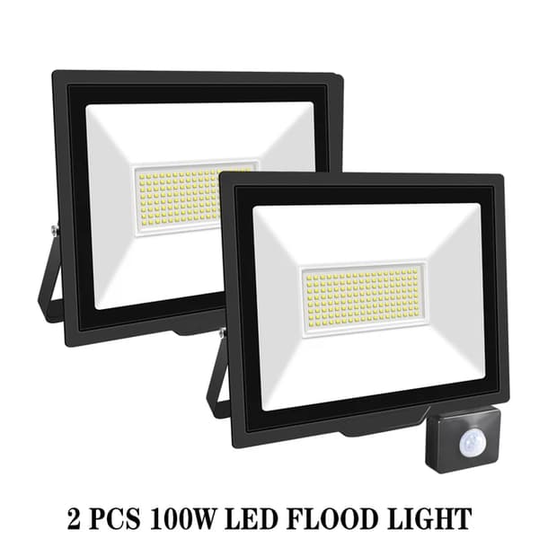 Induktionsdrevet Flomlys, Justerbar PIR-sensor, Udendørs brug, 2x100W, Naturhvid (3500-5500K)
