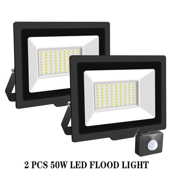 Induktionsdrevet Flomlys, Justerbar PIR-sensor, Udendørs brug, 2x50W, Varm Hvid (2700-3500K)