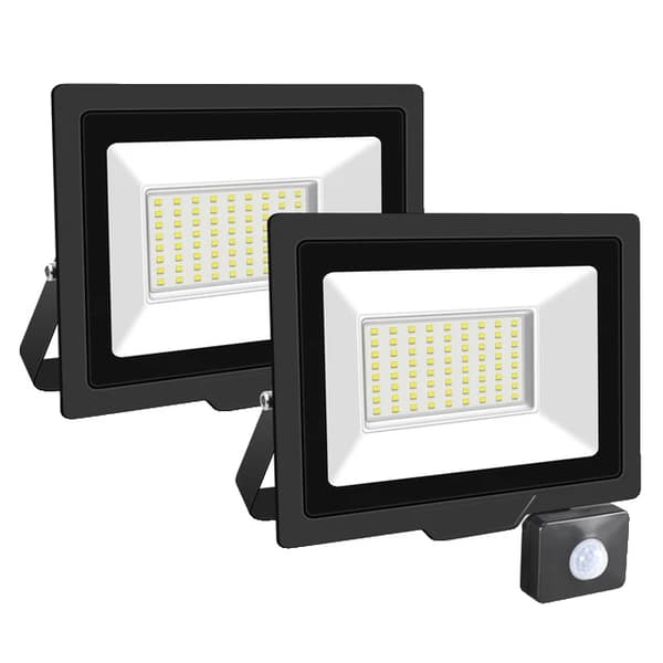Induktionsdrevet Flomlys, Justerbar PIR-sensor, Udendørs brug, 2x50W, Varm Hvid (2700-3500K)