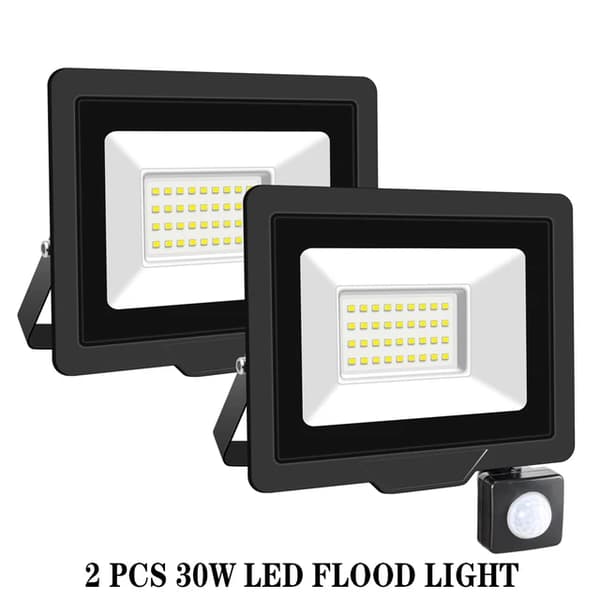 Induktionsdrevet Flomlys, Justerbar PIR-sensor, Udendørs brug, 2x30W, Varm Hvid (2700-3500K)