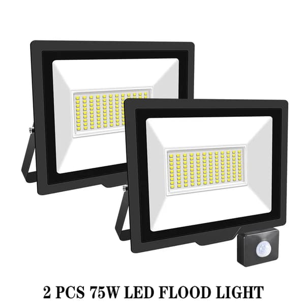 Induktionsdrevet Flomlys, Justerbar PIR-sensor, Udendørs brug, 2x75W, Varm Hvid (2700-3500K)