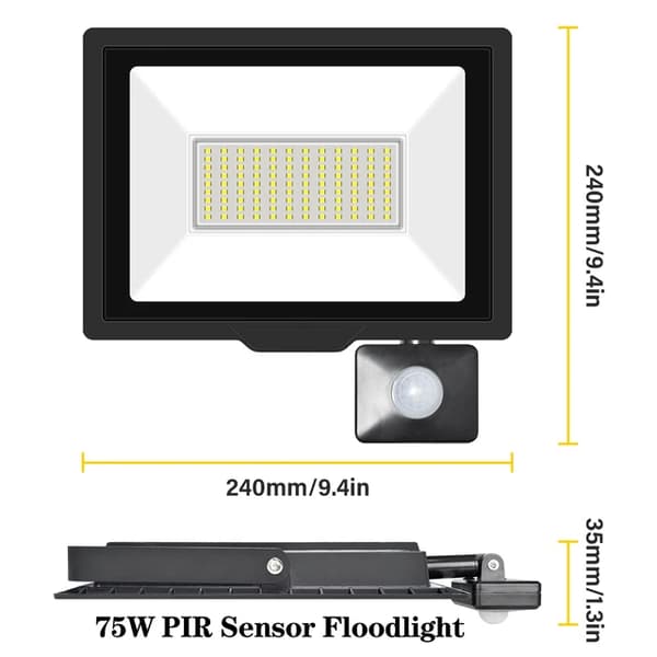 Induktionsdrevet Flomlys, Justerbar PIR-sensor, Udendørs brug, 1x75W, Naturhvid (3500-5500K)