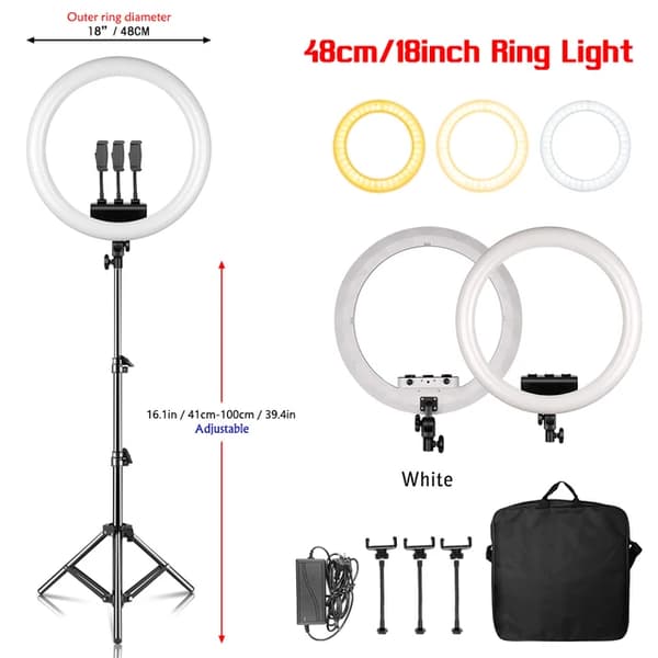 Ringlys, 18 tommer i diameter, justerbart stativ, 100cm Tripod Model D