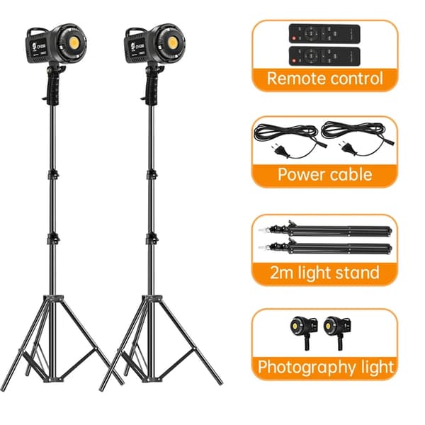 Fotografering LED Video Lys, 100W Effektudgang, Dagslysbalanceret Sol Lampe, 2 stk med stativ