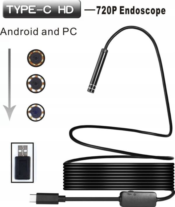 Xrec endoskopinspeksjonskamera Usb Type-c Usb-c 10m stiv kabel